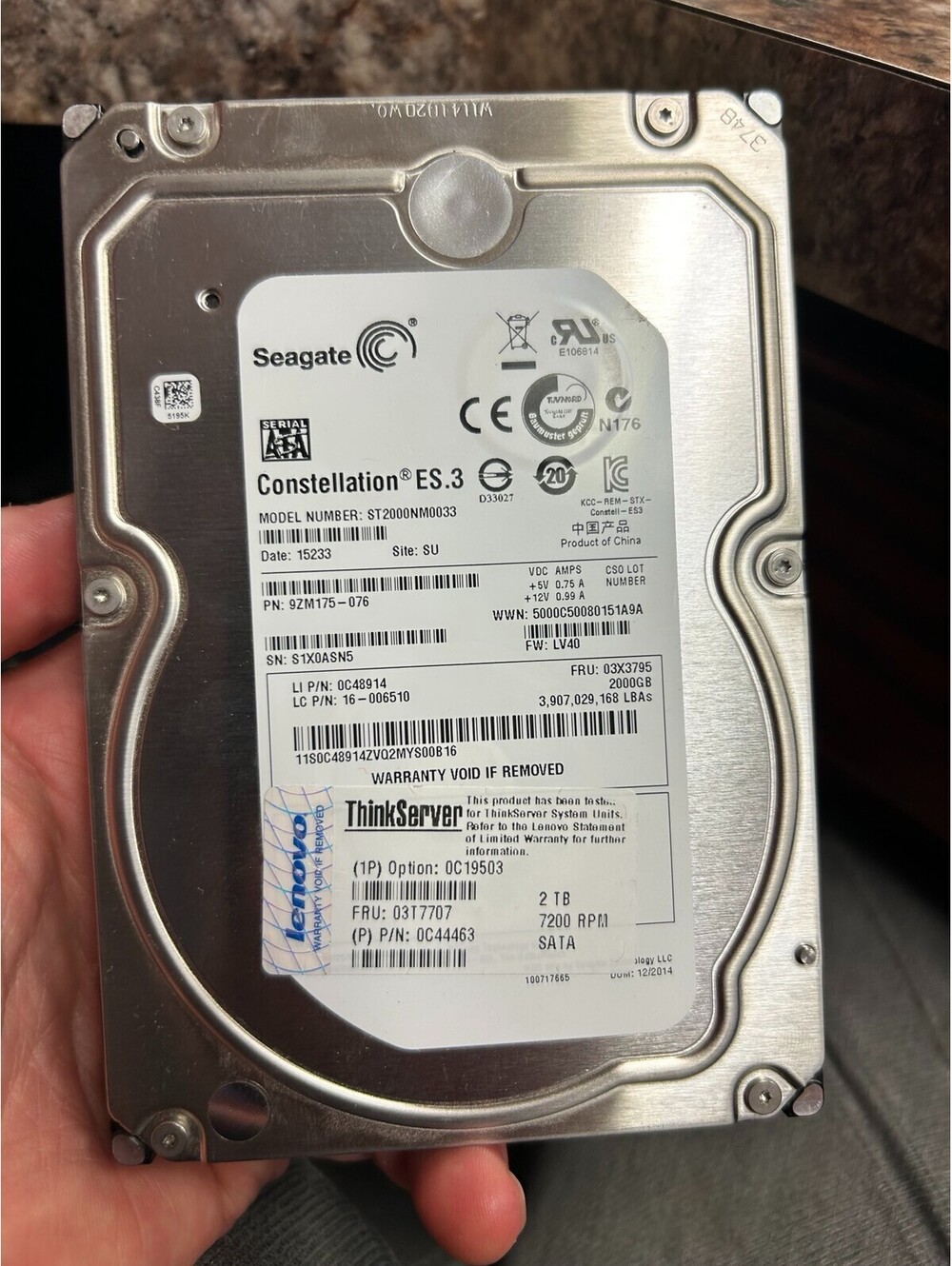 Seagate ST2000NM0033 2TB Constellation ES.3 7200RPM SATA HDD Lenovo Tested